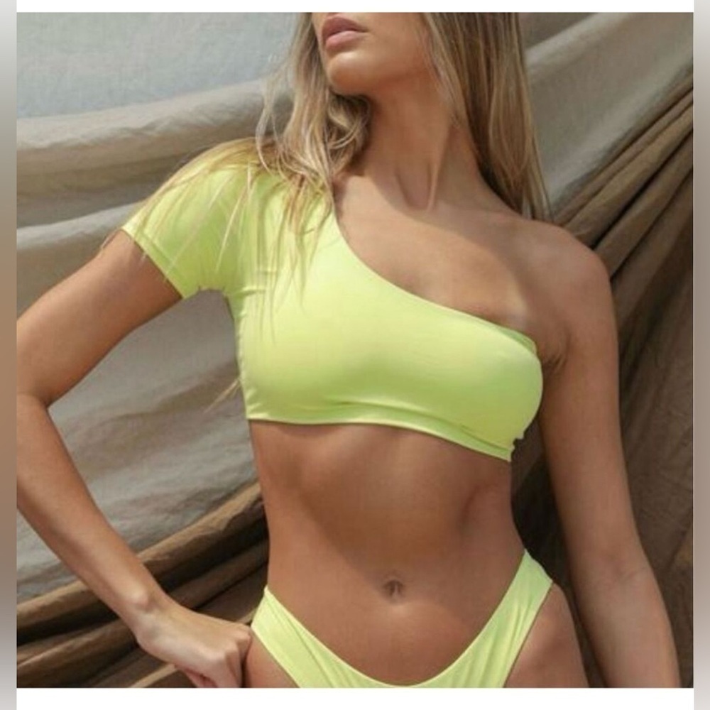 Toast Swim X Free People Signature One Shoulder Crop Bikini Top Ming Green XS - Picture 4 of 5